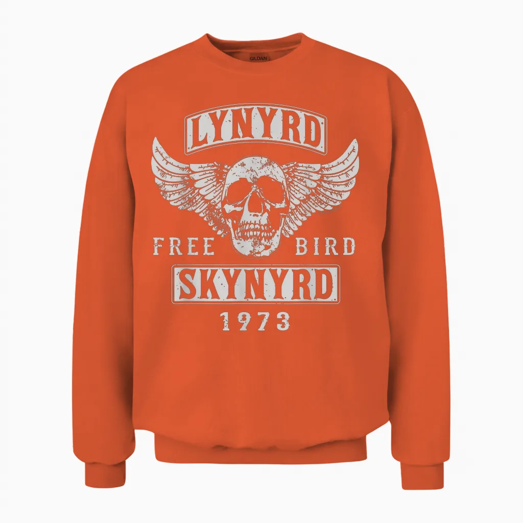 Lynyrd Skynyrd - Free Bird Skull 1973 Unisex Sweatshirt in Orange