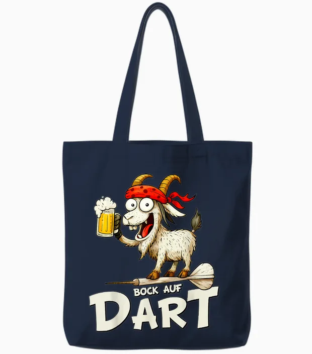 Bock Auf Dart Goat with Beer Mug Funny Dart Player T-Shirt, Black, S Tote Bags in Navy