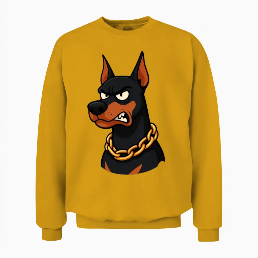 Ultra Viral Doberman Meme β Savage & Funny Cartoon Unisex Sweatshirt in Gold