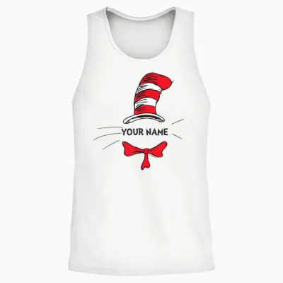 Cat in the Hat Personalized T-Shirt for Teacher, Friend, Kid Unisex Tank Top - White