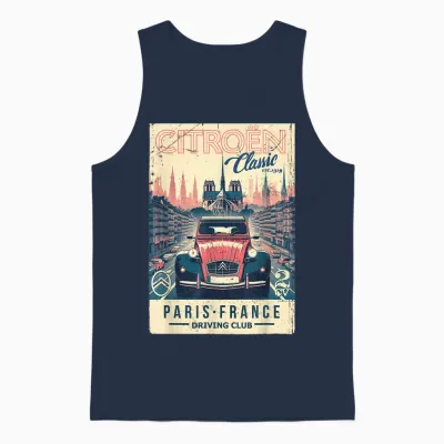 Citroën Classic Paris France Driving Club 2cv Notre-Dame T-Shirt, Black, S Unisex Tank Top - Navy