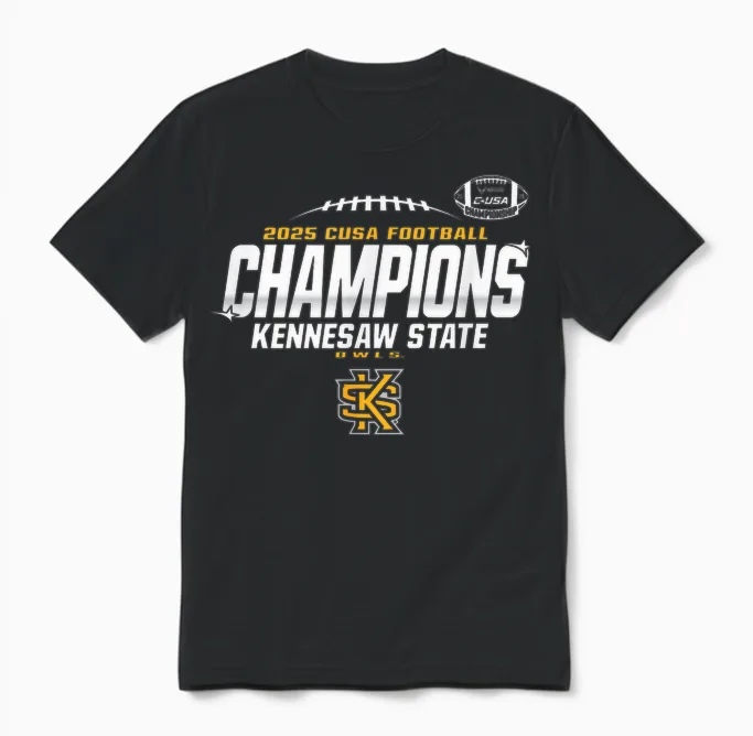 Kennesaw State Owls C-Usa Champs 2025 Football Locker Room Unisex T-Shirt in Black