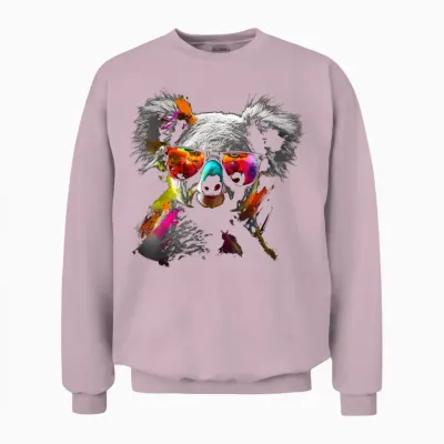 Koala Sunglasses Colourful Animal Motif Art Animal Koala T-Shirt, Black Unisex Sweatshirt - Light Pink