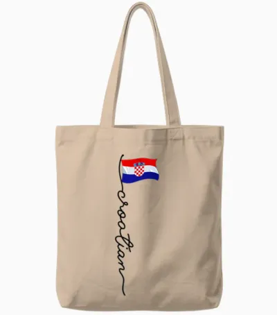 Croatia Signature Croatian T-Shirt, White, S Tote Bags - Natural