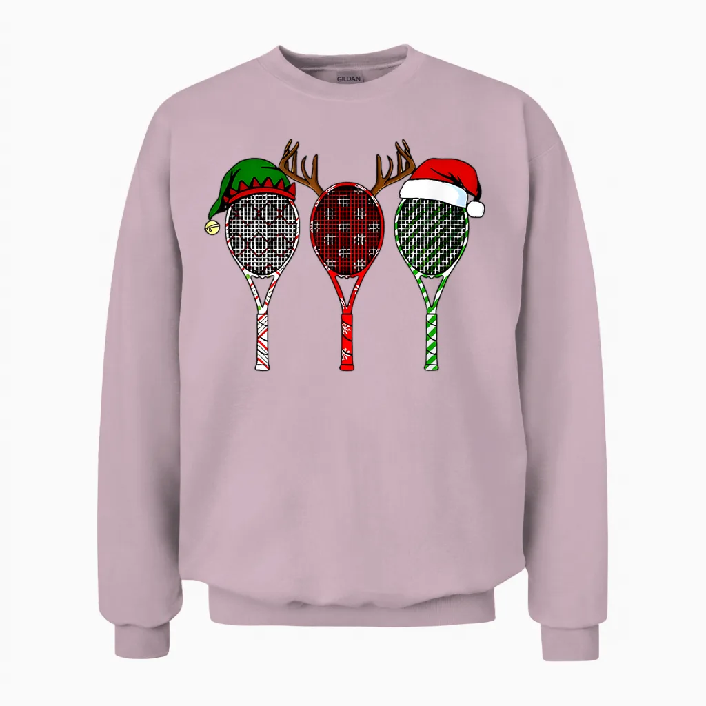 Tennis Merry Chistmas 3 Tennis Racket Christmas Unisex Sweatshirt in Light Pink