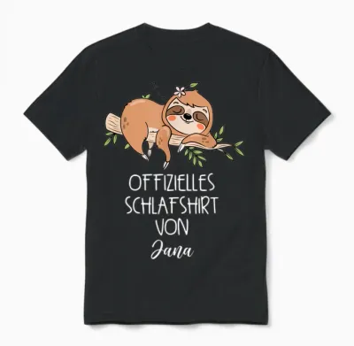 Offizielles Schlafshirt Von Jana Nachthemd Faultier Unisex T-Shirt - Black