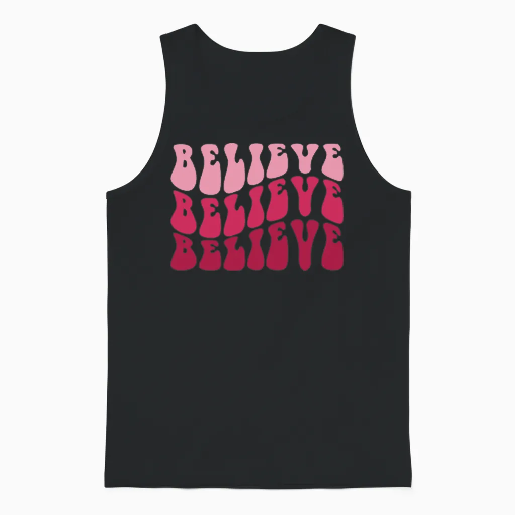 Believe Believe Believe Retro Unisex Tank Top in Black