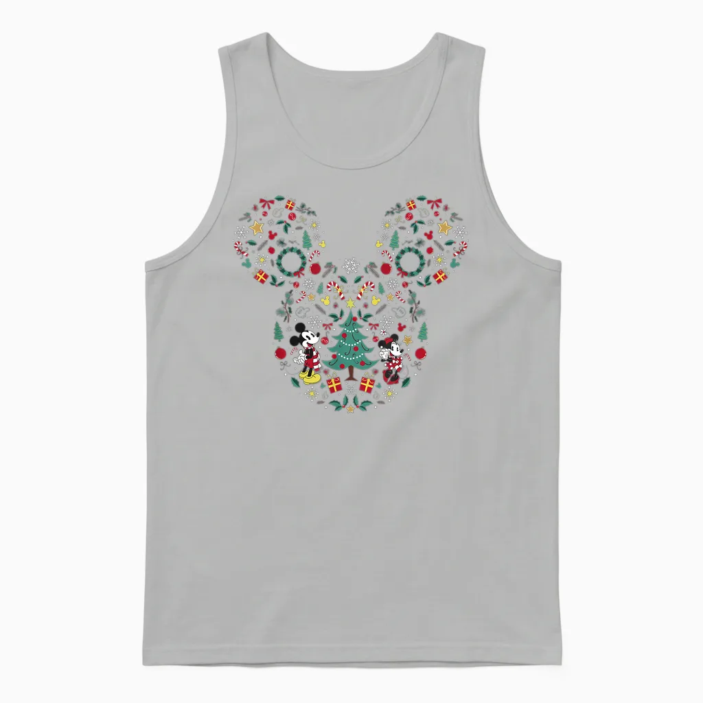 Disney Mickey and Minnie Christmas Mashup Short Sleeve Unisex Tank Top in Ash