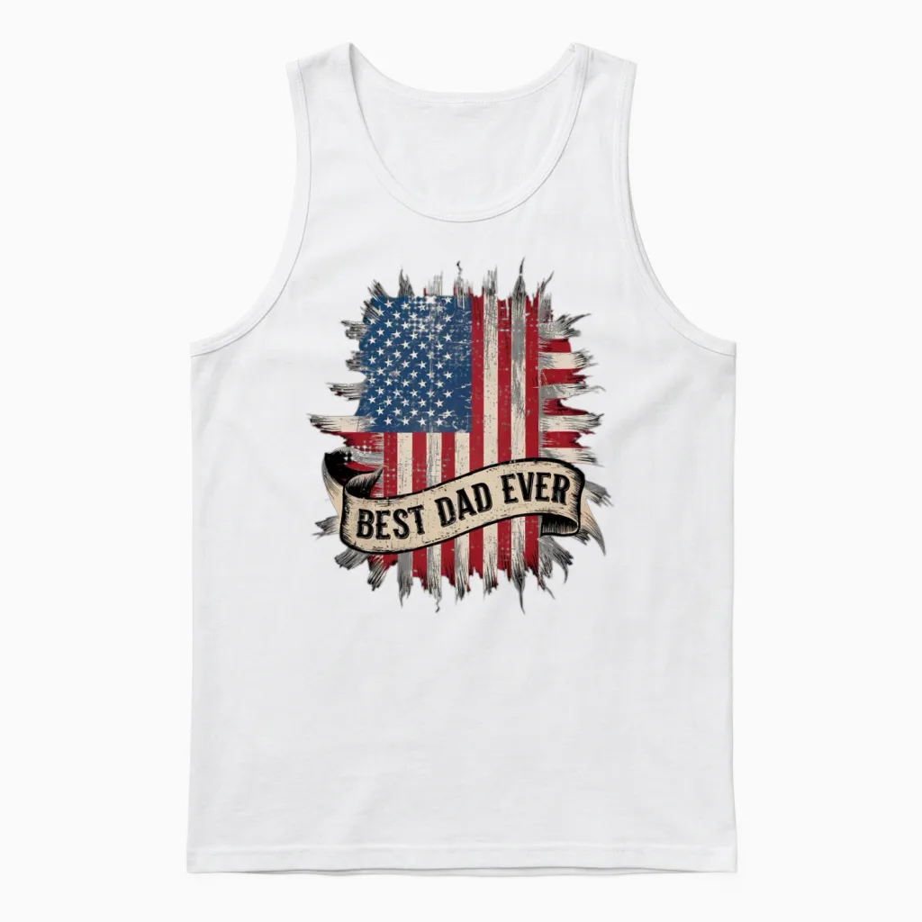 Father's Day Usa American Flag Best Dad Ever Unisex Tank Top in White