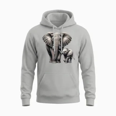Gentle Giants: Mother and Calf Elephant T-Shirt, Black Unisex Hoodie - Ash