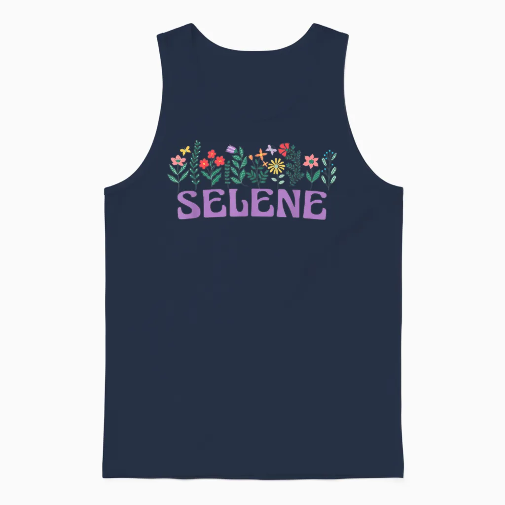 Wildflower Floral Selene Name Mother's Day Women's T-Shirt, White, S Unisex Tank Top in Navy