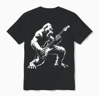 Bigfoot Playing Guitar Rock Music Band Sasquatch Unisex T-Shirt - Black