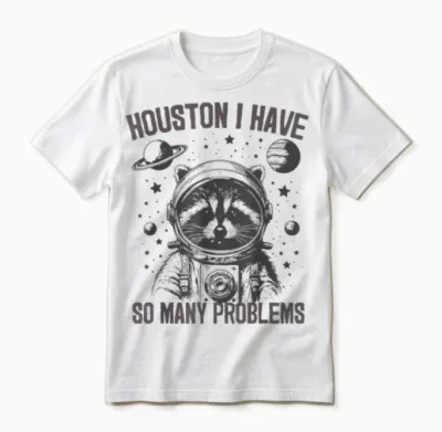 Housten I Have So Many Problems Raccoon Astronaut Funny T-Shirt, Gray Unisex T-Shirt - White