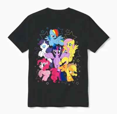 My Little Pony: Friendship Is Magic Starry Group Shot T-Shirt, Black Unisex T-Shirt - Black