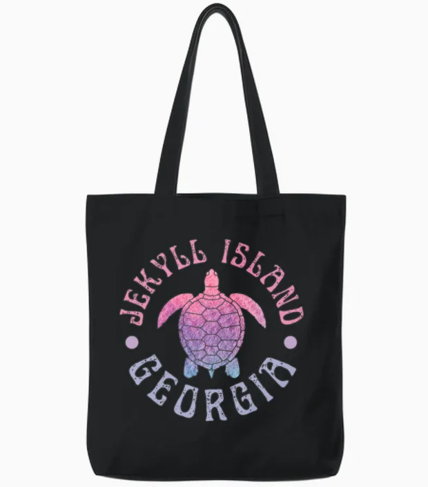 Jekyll Island Georgia Sea Turtle Beach Ocean Cute Tote Bags in Black