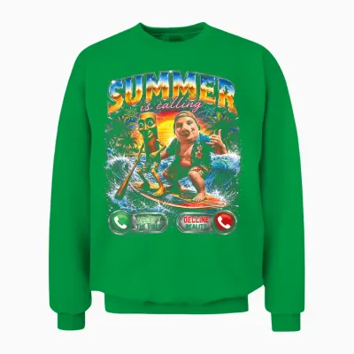 Summer Is Calling Tung Tung Sahur John Pork Brainrot Meme Unisex Sweatshirt - Irish Green