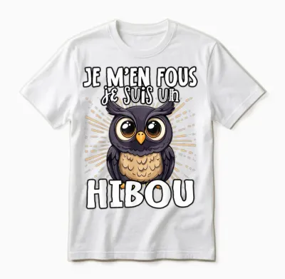 Je M'en Fous Je Suis Un Hibou – Cute Owl T-Shirt, Black, S Unisex T-Shirt - White
