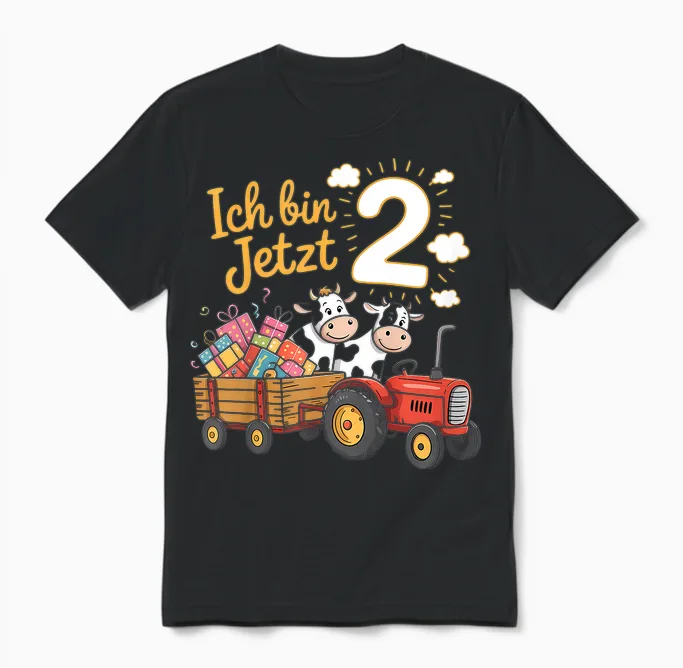 Ich Bin Jetzt 2 Traktor Bauernhof 2. Geburtstag Junge Unisex T-Shirt in Black