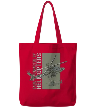 Easily Distracted by Helicopters Funny Military Tote Bags - Red