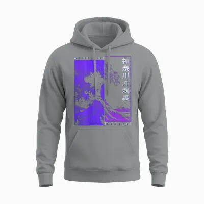 Men's Japanese Wave Japan Style the Great Wave Before Kanagawa T-Shirt, Black Unisex Hoodie - Sport Grey