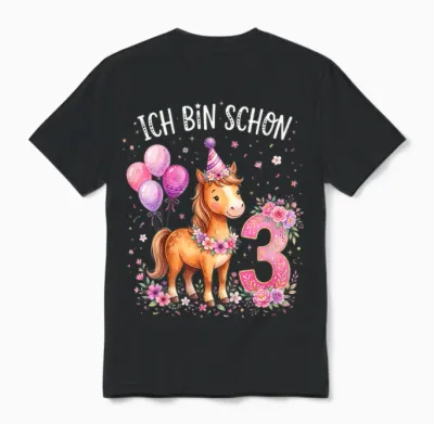 Ich Bin Schon 3 Geburtstag Pferde Unisex T-Shirt - Black