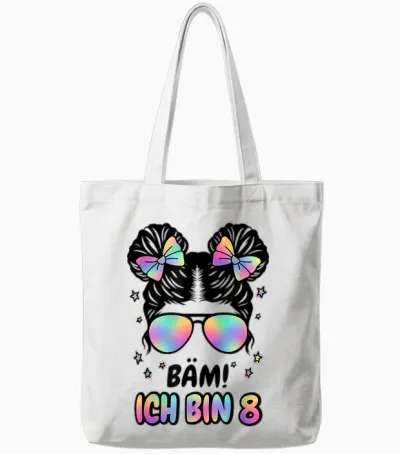 8. Geburtstag Mädchen Messy Bun Bäm! Ich Bin Acht Tote Bags - White