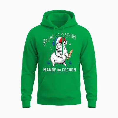 Sauve La Nation Eats Du Pig, Gift Humour France T-Shirt, Black, S Unisex Hoodie - Irish Green