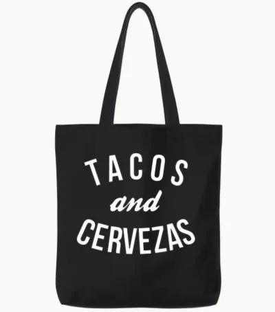 Tacos and Cervezas Funny Tote Bags - Black