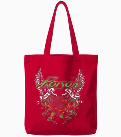Poison Band Thorns & Wings Black T-Shirt - Classic Fit, Crew Neck, Short Sleeve, Adult, Casual Tote Bags - Red