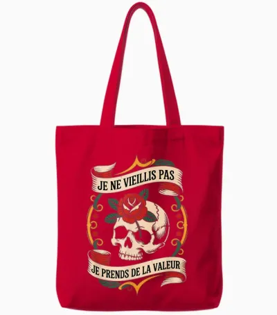 I'm Not Aged I Take Value Skull Roses Biker Tote Bags - Red