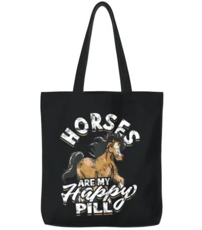 Horses Are My Happy Pill - Horse Tote Bags - Black