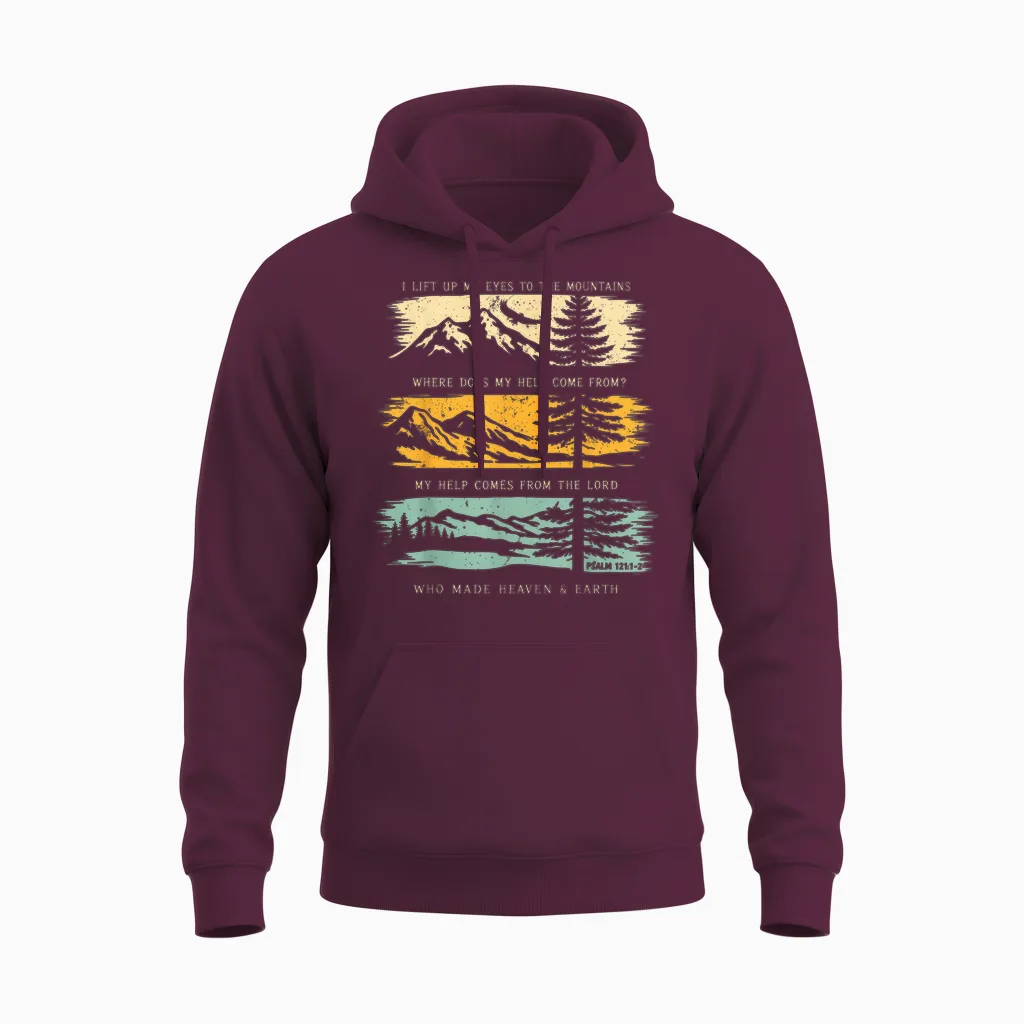 Ich Erhebe Meine Augen Zu Den Bergen Psalm 121 Christian Unisex Hoodie in Maroon