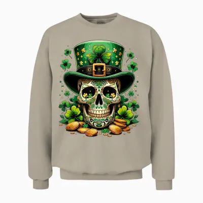 Goblin Skull St Patricks Day Shenanigans Saint Patrick T-Shirt, Black, S Unisex Sweatshirt - Sand