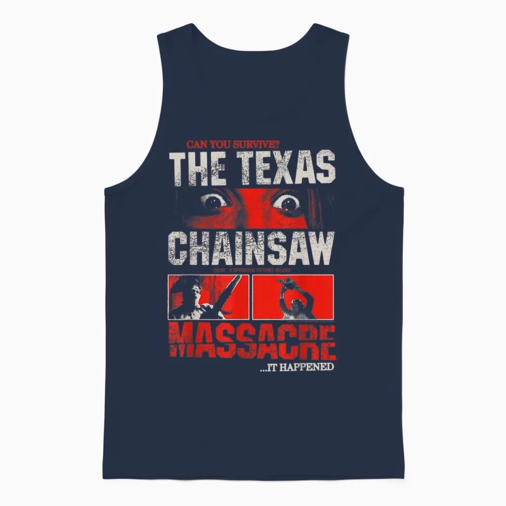 The Texas Chainsaw Massacre Can You Survive Eyes Horror T-Shirt, Black, S Unisex Tank Top in Navy