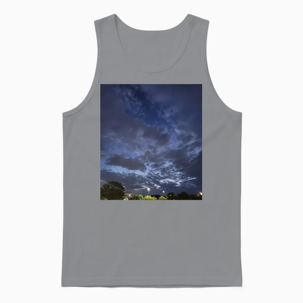 Moody Night Sky Over Suburban Lights Unisex Tank Top in Sport Grey
