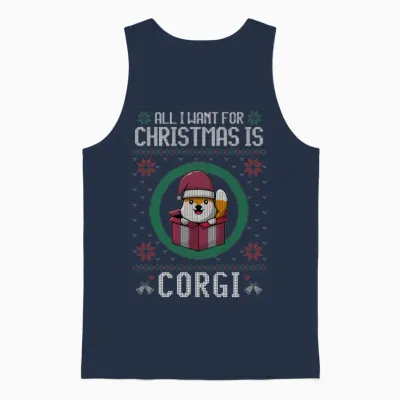 All I Want Cute Corgi Christmas Ugly Unisex Tank Top - Navy