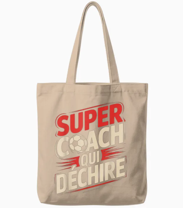 Super Coach Men's Football Funny Gift Idea T-Shirt, Black, S Tote Bags in Natural
