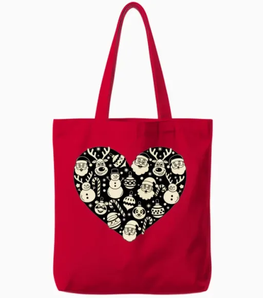 Heart Made of Christmas Shapes – Festive Love Tote Bags in Red