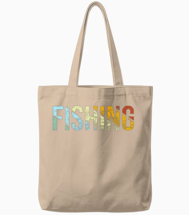 Fishing Retro Tote Bags in Natural