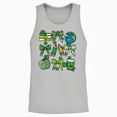 St Patricks Day Teacher Pencil Bow Saint Pattys Women Men Unisex Tank Top - Ash