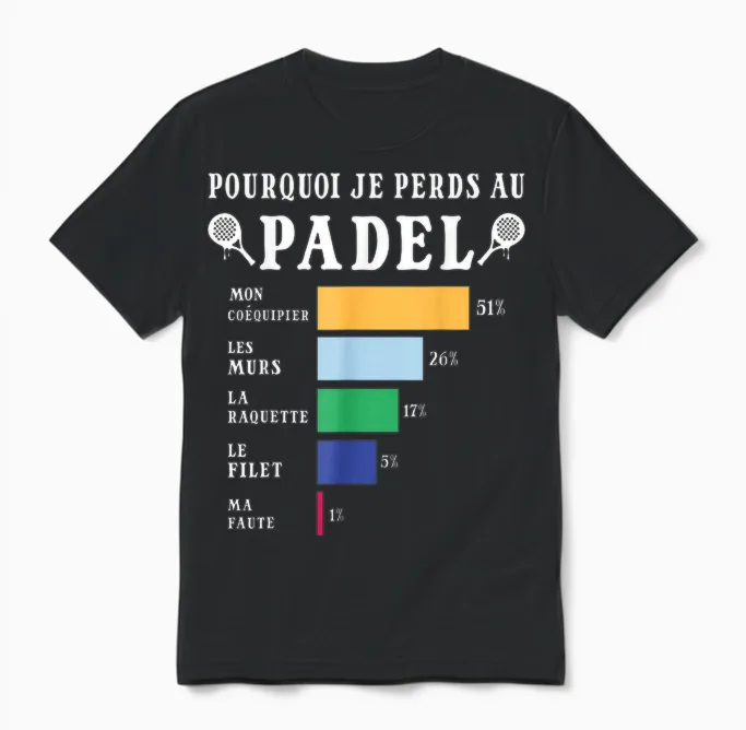 Padel Homme Femme Enfant Garçon Et Fille Unisex T-Shirt in Black
