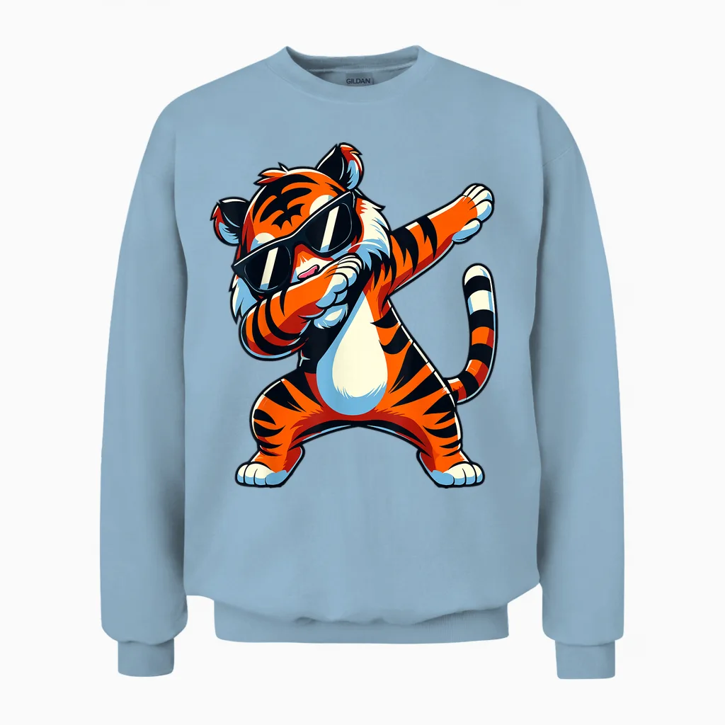 Dabbing Tiger with Sunglasses Tiger Animal Unisex Sweatshirt in Light Blue