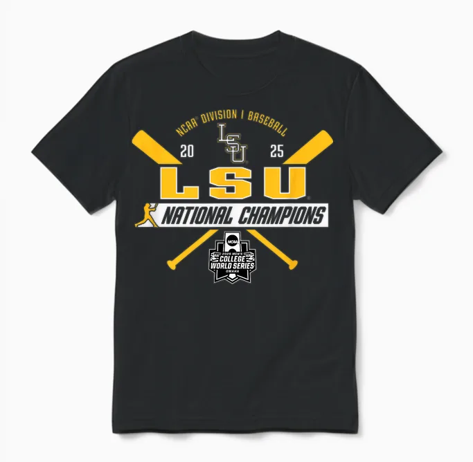 Lsu Tigers Baseball National Champs 2025 Mcws Title Purple Unisex T-Shirt in Black