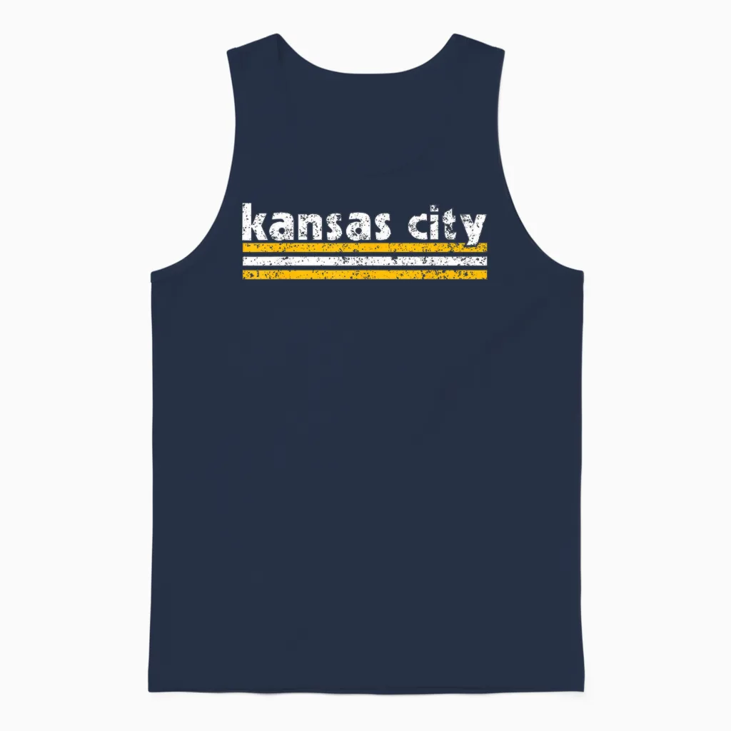 Kc Tee Kansas City Retro Vintage Distressed 3 Stripes Red Kc Unisex Tank Top in Navy