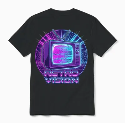 Retro Vision Neon Tv Unisex T-Shirt - Black