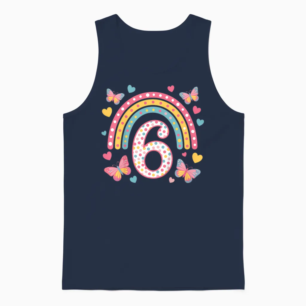 6. Geburtstag Regenbogen Schmetterlinge Herzen Geburtstags Unisex Tank Top in Navy