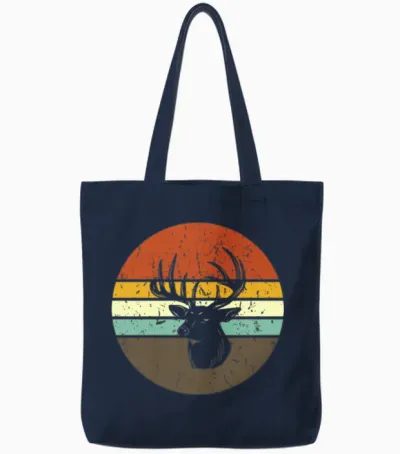 Deer Retro Tote Bags - Navy
