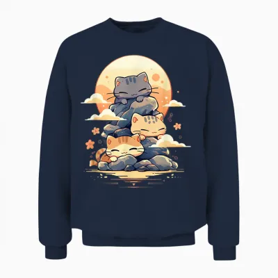 Japanese Cats Sleeping Cat Cute Kitten Anime Kawaii T-Shirt, Black Unisex Sweatshirt - Navy