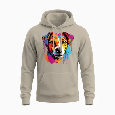 Jack Russell Terrier Dog Breed Pop Art Colorful T-Shirt, Black, S Unisex Hoodie - Sand