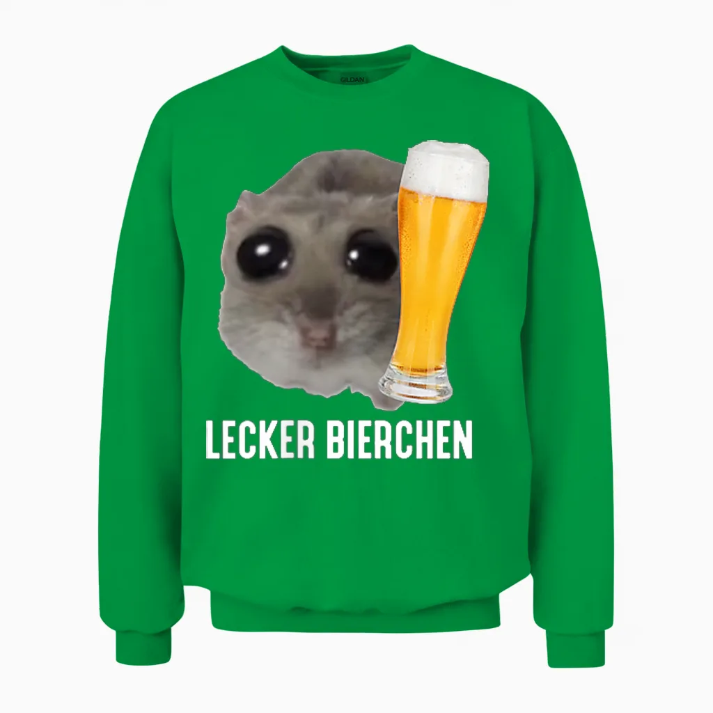 Tasty Beer X Sad Hamster Meme Beer Wheat Beer White Beer T-Shirt, Black Unisex Sweatshirt in Irish Green